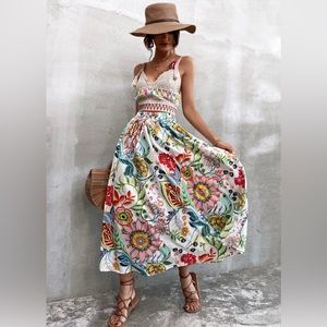 Zara Linen Blend Floral Maxi Skirt